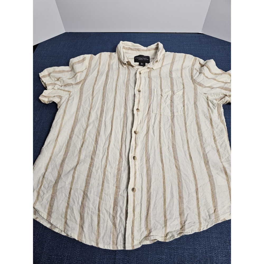 Christian Lacroix Womens 55% Linen Ivory And Beige Striped Shirt Size Large